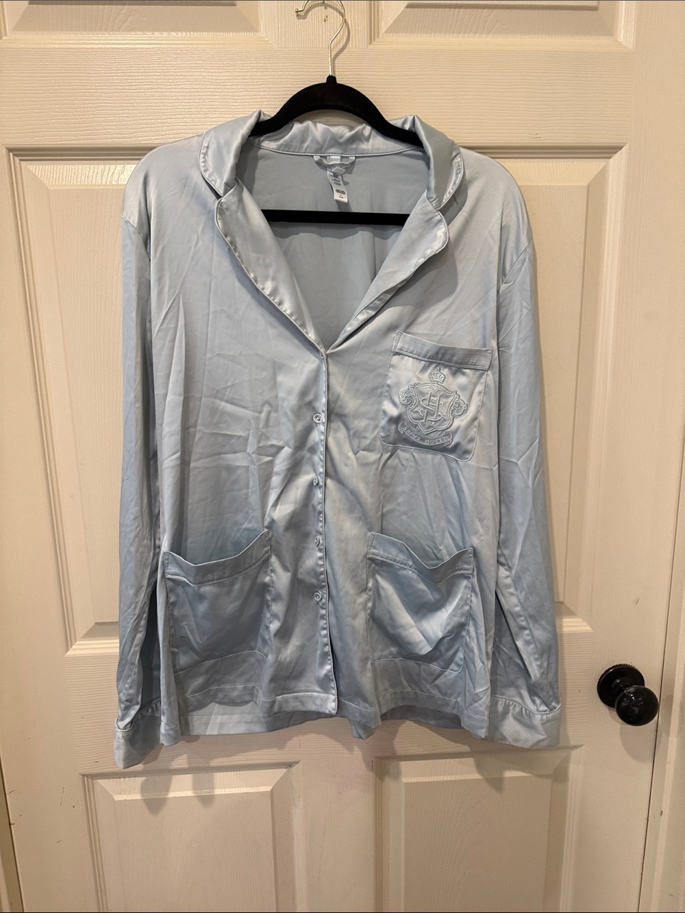 Skims Hotel blue satin pajama top, large - Picture 2 of 6